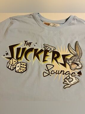 VTG Y2K Looney Tunes Bugs Bunny Suckers Lounge Embroidered T-Shirt SMALL Blue